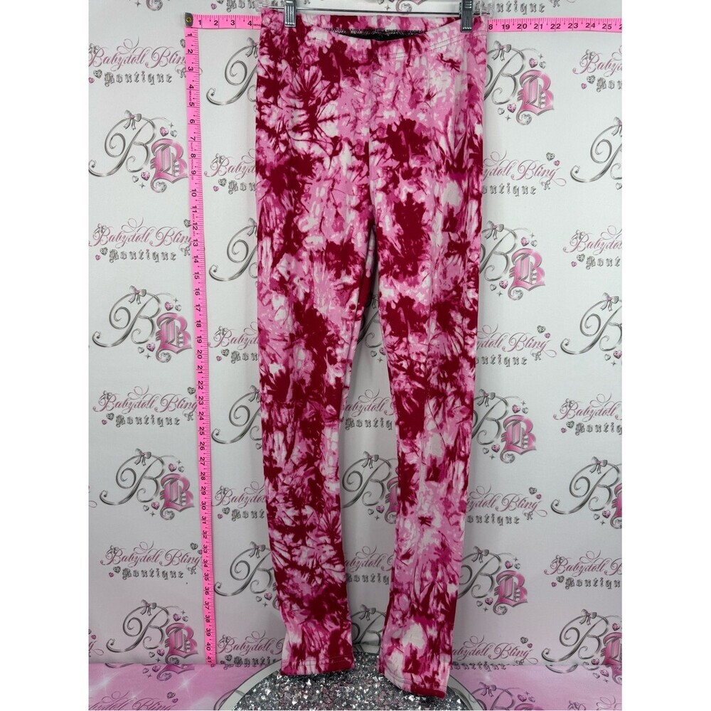 Just cozy leggings fleece lined Tie-Dye Pink & Burgundy Stretch Leggings